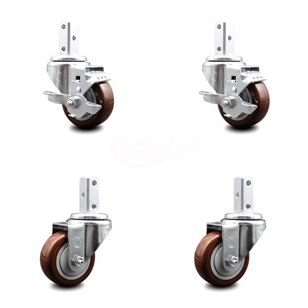 Service Caster 3 Inch Maroon Polyurethane Wheel Swivel 3/4 Inch Square Stem Caster Brakes, 2PK SCC-SQ20S314-PPUB-MRN-TLB-34-2-S-2 - main